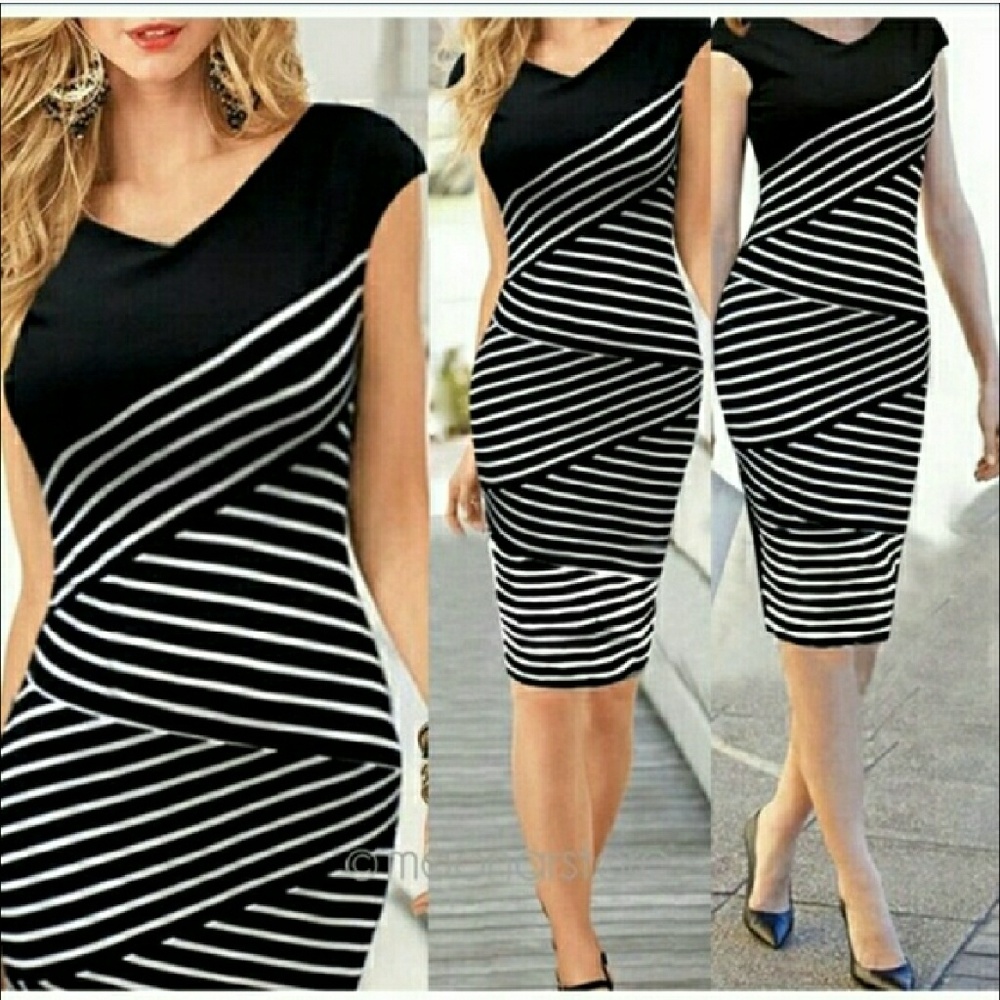 💋 SALE 💋5 🌟  V-Neck Pencil Stripe Dress